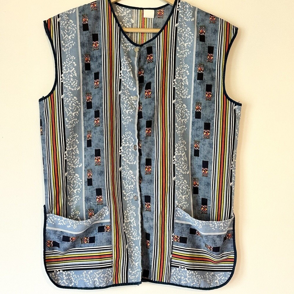 Vtg Womens 80s Snap Smock Apron Painters Cooking Gardening Vest‎ w/pockets Sz M